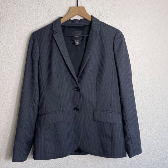 J. Crew Women Super 120  Wool Grey Pin Strip Jacket Blazer Size 6 - Picture 3 of 12